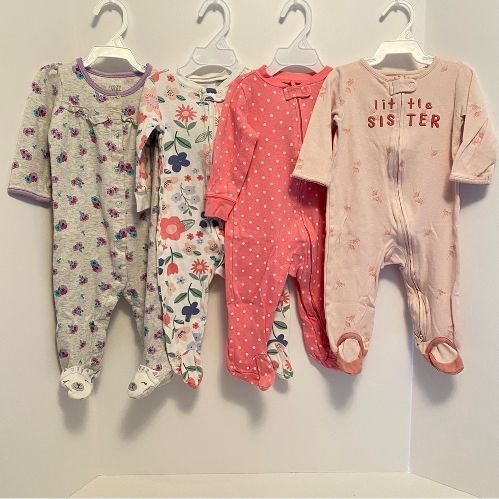 Carter's Baby Girl Infant Cotton Footie PJs 4 Pairs Size 9 Months